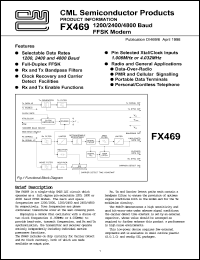 FX469DW datasheet: 1200/2400/4800 baud FFSK modem FX469DW