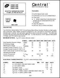 CMSH1-60M datasheet: 60 V,  schottky barrier rectifier CMSH1-60M