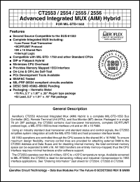 CT2554-FP datasheet: Advanced integrated MUX (AIM) hybrid for MIL-STD-1553. Power supply +5V, -12V. CT2554-FP