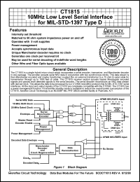 CT1815 datasheet: 10MHz low level serial interface for MIL-STD-1397 type D CT1815