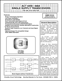 ACT4458 datasheet: Single supply transceiver for MIL-STD-1553/1760. Receiver data level normally low Rx. Configuration dual. ACT4458