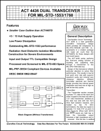 ACT4436-D datasheet: Dual transceiver for MIL-STD-1553/1760. Rx standby normally low. ACT4436-D