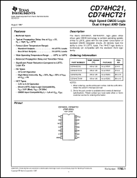 CD74HCT21M96 datasheet:  HIGH SPEED CMOS LOGIC DUAL 4-INPUT AND GATE CD74HCT21M96