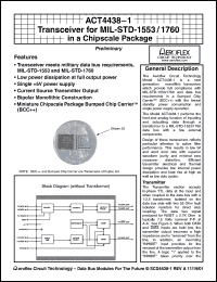 ACT4438-1 datasheet: Transceiver for MIL-STD-1553/1716 in a chipscale package ACT4438-1