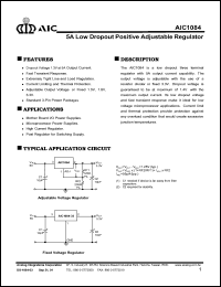 AIC1084-18CE datasheet: Output voltage: 1.8V; 5A low dropout positive adjustable regulator AIC1084-18CE