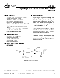 AIC1521-0CW datasheet: Supply voltage: 7.0V; single high-side power switch with control function AIC1521-0CW