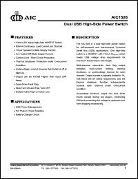 AIC1526-0CS datasheet: Supply voltage: 7.0V; dual USB high-side power switch AIC1526-0CS