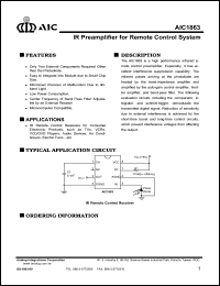 AIC1863CD datasheet: Supply voltage: 5.5V; IR preamplifier for remote control system AIC1863CD