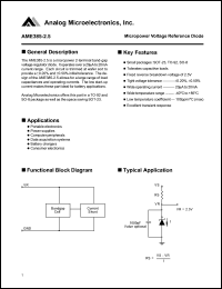 AME385DEHA datasheet: Micropower voltage reference diode AME385DEHA
