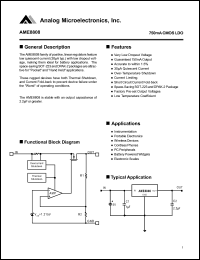 AME8808AEGT datasheet: Output voltage: 3.3V; 750mA CMOS LDO AME8808AEGT