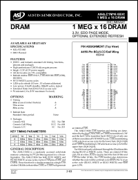 AS4LC1M16883C datasheet: 1 meg x 16 DRAM, 3.3V EDO page mode optional extended refresh AS4LC1M16883C