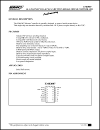 EM83807 datasheet: All in one plug and play 3-button serial mouse controller EM83807