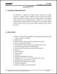 EM34014 datasheet: 10/12 digit calculator EM34014