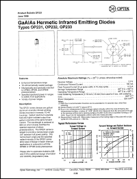 OP231 datasheet: GaAs hermetic infrared emitting diode OP231