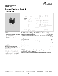 OPB621 datasheet: Slotted optical switch OPB621