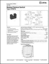 OPB818 datasheet: Slotted optical switch OPB818