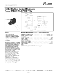 OPB821TXV datasheet: Hi-rel slotted optical switch OPB821TXV