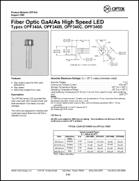 OPF340A datasheet: Fiber optic GaAlAs high speed LED OPF340A