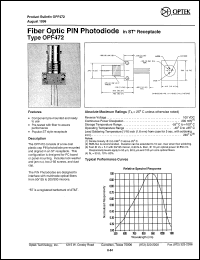 OPF472 datasheet: Fiber optic  PIN photodiode OPF472