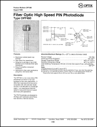 OPF480 datasheet: Fiber optic high speed PIN photodiode OPF480