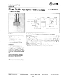 OPF482 datasheet: Fiber optic high speed PIN photodiode OPF482