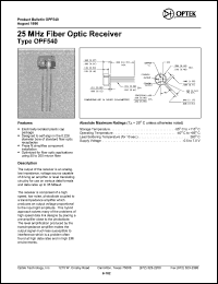 OPF540 datasheet: 25 MHz Fiber optic receiver OPF540