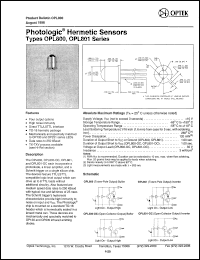 OPL801 datasheet: Photologic hermetic sensor OPL801