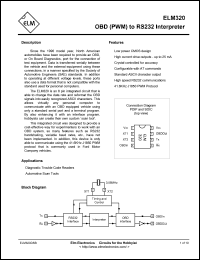 ELM320SM datasheet: OBD(PWM) to RS232 interpreter. ELM320SM