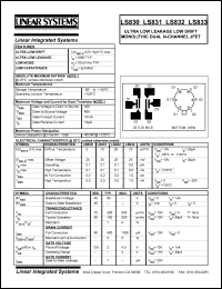 LS833 datasheet: Ultra low leakage low drift monolithic dual N-channel JFET LS833