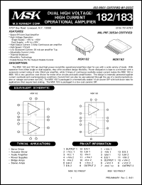 MSK183 datasheet: High current operational amplifier MSK183