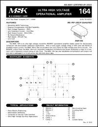 MSK164 datasheet: Ultra high voltage operational amplifier MSK164