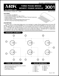 MSK3001 datasheet: Three phase bridge mosfet power module MSK3001