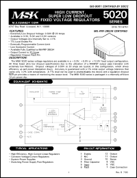 MSK5020-12 datasheet: 12V, High current, super low dropout fixed voltage regulator MSK5020-12