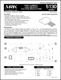 MSK5130-00ZU datasheet: Adj, High current, low dropout voltage regulator MSK5130-00ZU
