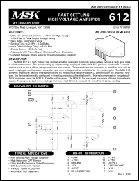 MSK612 datasheet: Fast settling high voltage amplifier MSK612