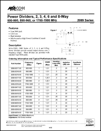 2089-6617-00 datasheet: 800-900 MHz, Power divider, 2,3.4.6.8-way 2089-6617-00