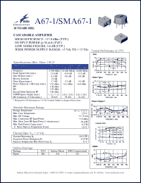 SMA67-1 datasheet: 10 to 600 MHz cascadable amplifier SMA67-1