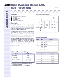 AM50-0011TR datasheet: 800-1000 MHz,  high dynamic range LNA AM50-0011TR