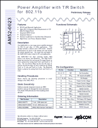 AM52-0023TR datasheet: 200-3000 MHz, power amplifier with T/R switch for 802.11b AM52-0023TR