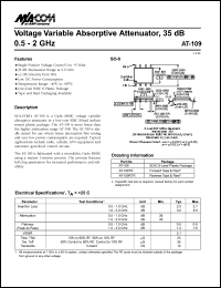 AT-109RTR datasheet: Frequency 0.5-2 GHz, 35dB, voltage variable absorptive attenuator AT-109RTR