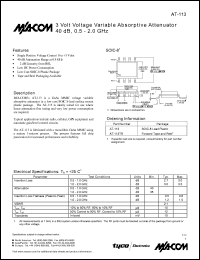 AT-113TR datasheet: Frequency 0.5-2 GHz, 40dB,3V  voltage variable absorptive attenuator AT-113TR