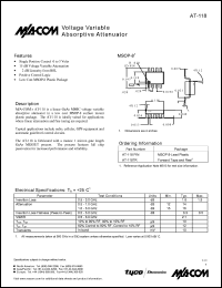 AT-118 datasheet: Frequency 0.5-3 GHz, 15dB, 3V  voltage variable absorptive attenuator AT-118