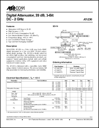 AT-230RTR datasheet: DC-2 GHz, 28dB, digital attenuator, 3-Bit AT-230RTR