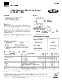 AT-242 datasheet: 0.5-2 GHz, 28dB, digital attenuator, 3-Bit single control AT-242