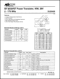 DU2840S datasheet: 2-175 MHz, 40W, 28V, RF MOSFET power transistor DU2840S