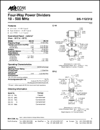 DS-312TNC datasheet: 10-500 MHz, four-way power divider DS-312TNC