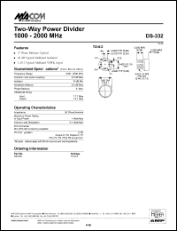 DS-332 datasheet: 1000-2000 MHz, two-way power divider DS-332