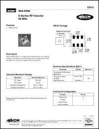 EIN15 datasheet: 50 MHz,  RF inductor, DC current 30mA, RF power 250 mW EIN15