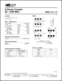 EMDC-16-1-75 datasheet: 20-1000 MHz, coupler, RF power 250mW, DC current 30mA EMDC-16-1-75