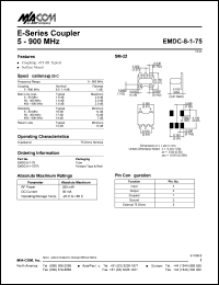 EMDC-8-1-75TR datasheet: 5-900 MHz, coupler, RF power 250mW, DC current 30mA EMDC-8-1-75TR